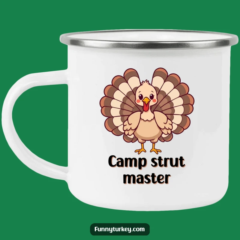 Adventure-Ready Funny Cartoon Turkey Strut Camping Mug - Outdoor Humor Gift