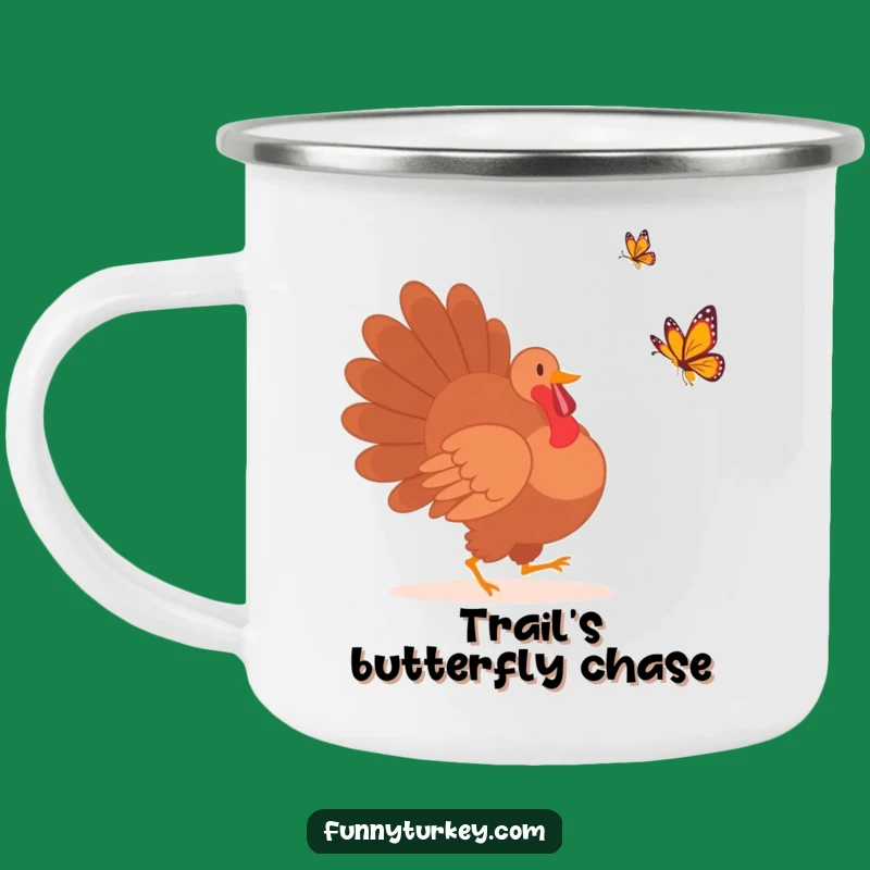 Adventure-Ready Funny Turkey Silhouette Butterfly Chase Camping Mug - Outdoor Humor Gift