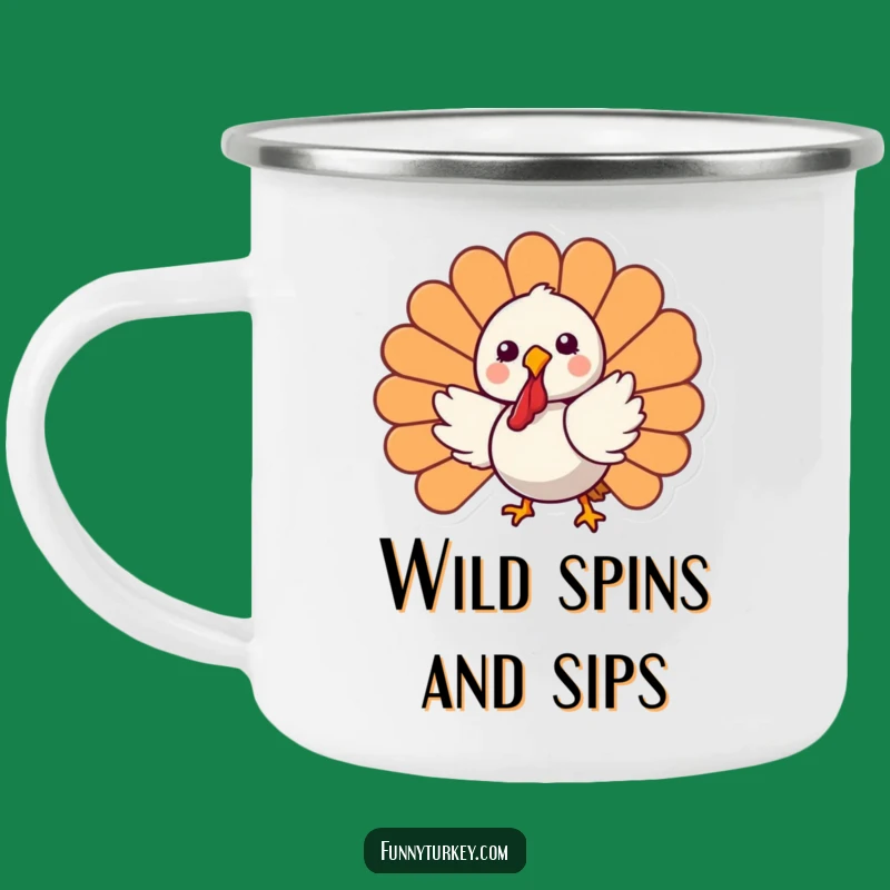 Funny Kawaii Turkey Camping Mug: Joyful Spinning Turkey for Outdoor Adventures