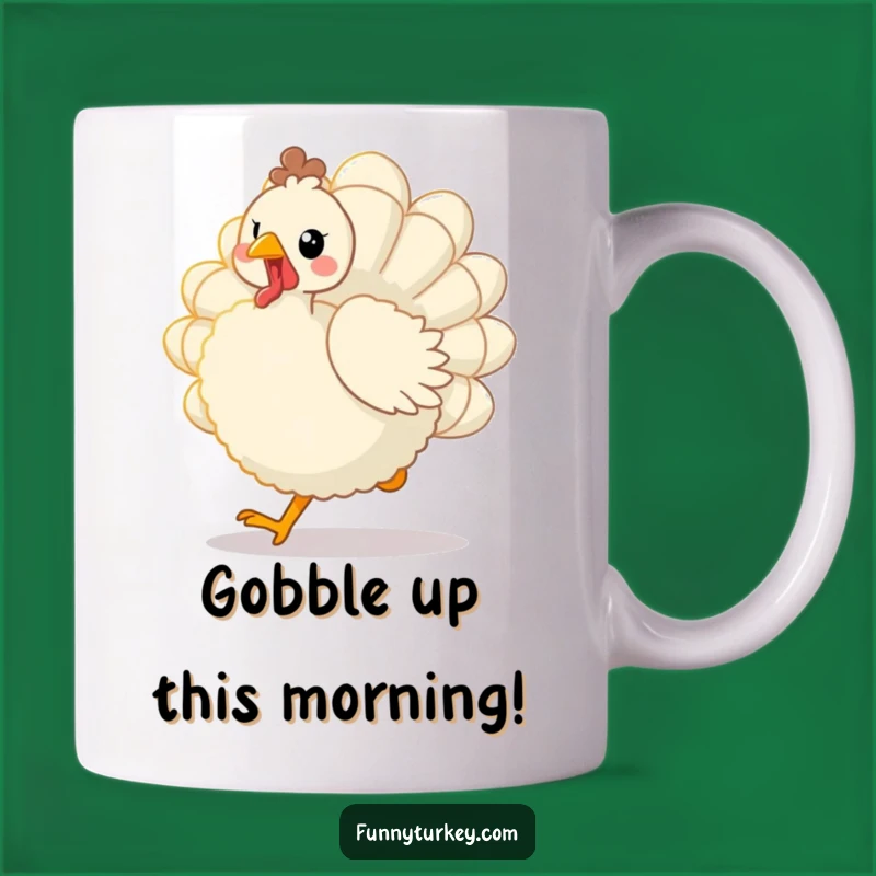 Funny Kawaii Turkey Trot Mug: Adorable Fluffy Bird Gift for Thanksgiving Lovers
