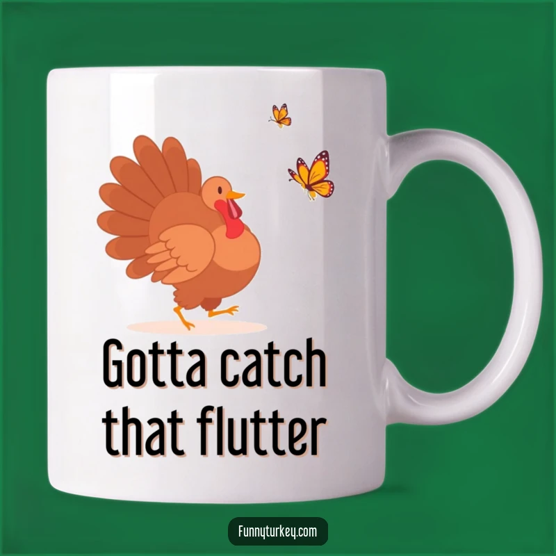 Funny Turkey Silhouette Butterfly Chase Mug - Hilarious Bird Gift for Nature Lovers