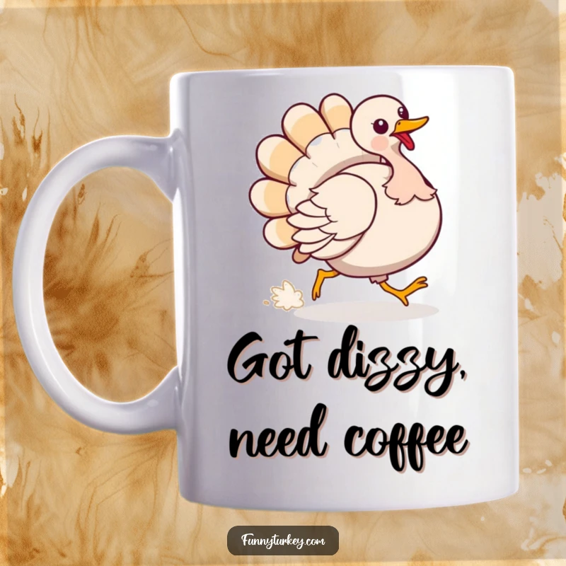 Funny Mug: A turkey comically chases its fluffy tail in a circle, capturing pure, silly joy.