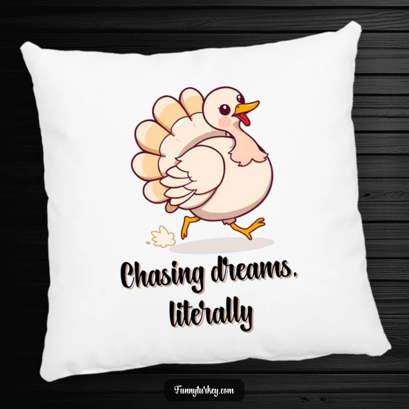 Funny Pillow: A turkey playfully chases its tail, offering soft, humorous comfort and a touch of silliness.