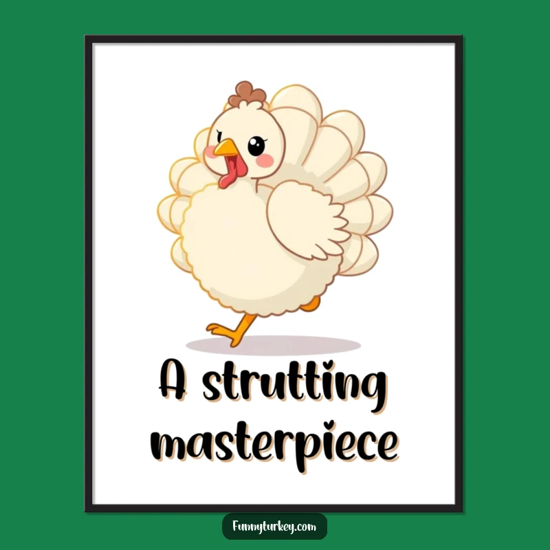 Instant Fun: Funny Kawaii Turkey Trot Digital Art Print for Instant Joy