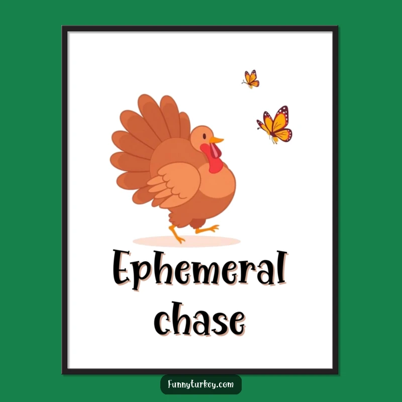 Funny Turkey Silhouette Butterfly Chase Digital Print - Instant Humorous Wall Art Gift