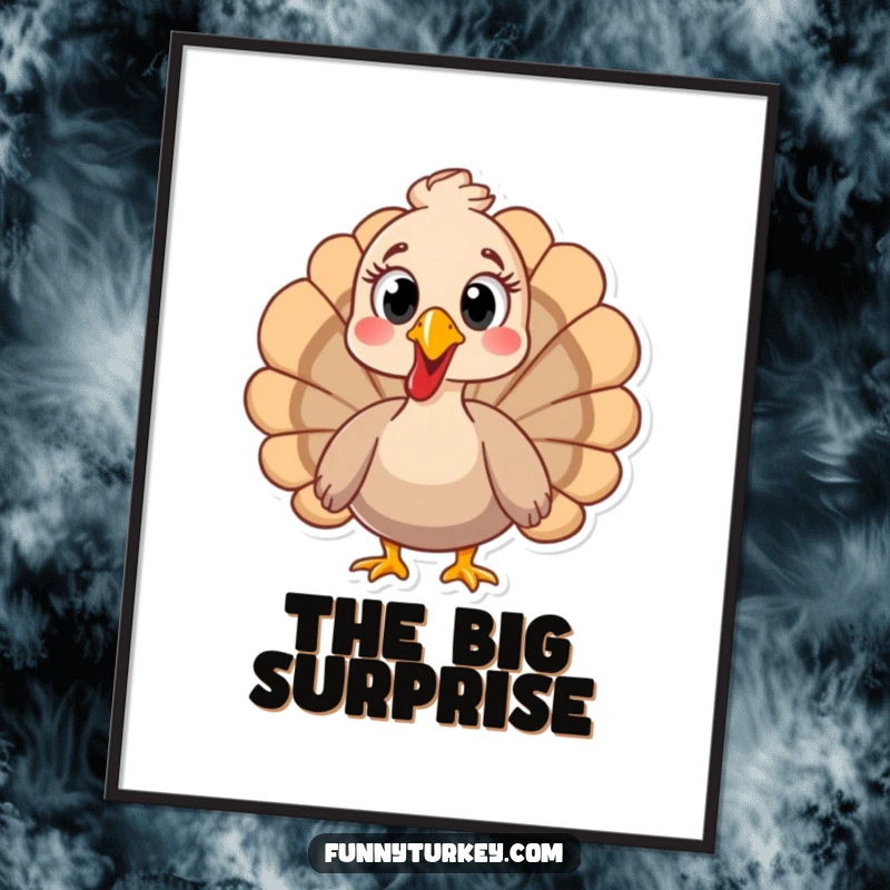 High-resolution digital art print of a funny turkey with wide, surprised eyes, ready to decorate.