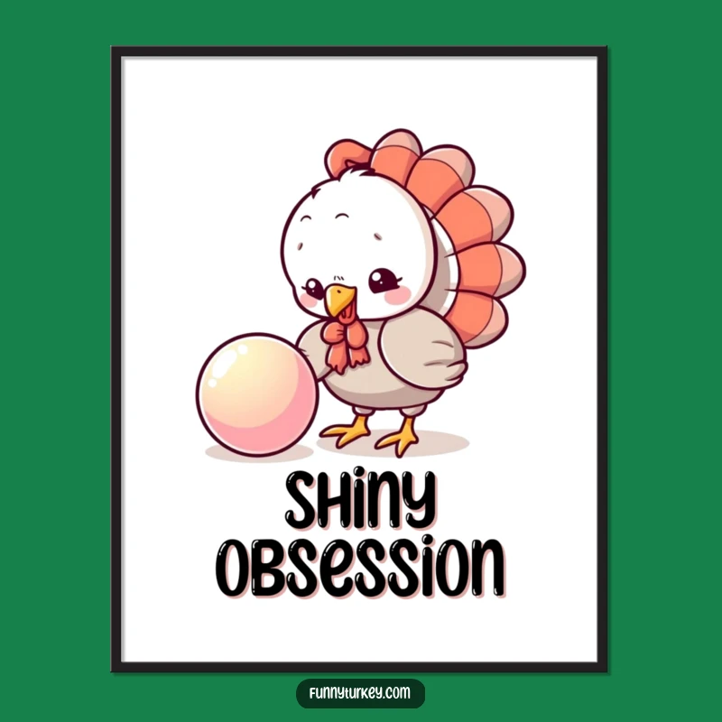 Funny Turkey Ball Art Print: Playful Kawaii Pecking Digital Decor, Humorous Gift