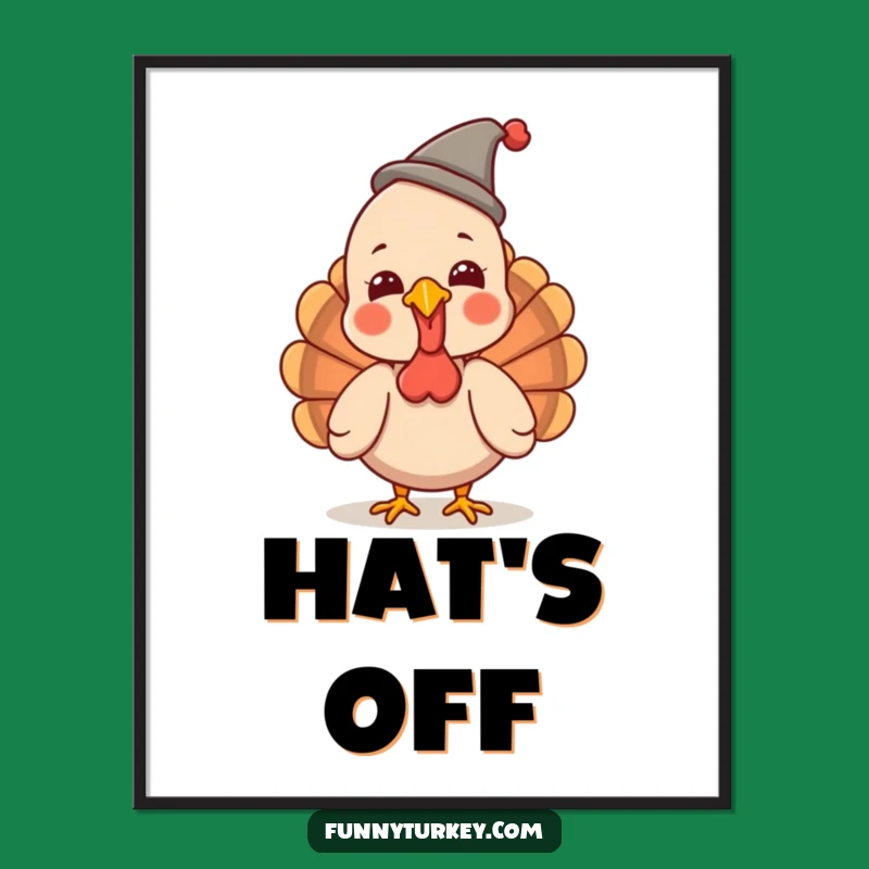Funny Turkey Hat Art Print: Giggling Kawaii Digital Decor, Humorous Party Gift