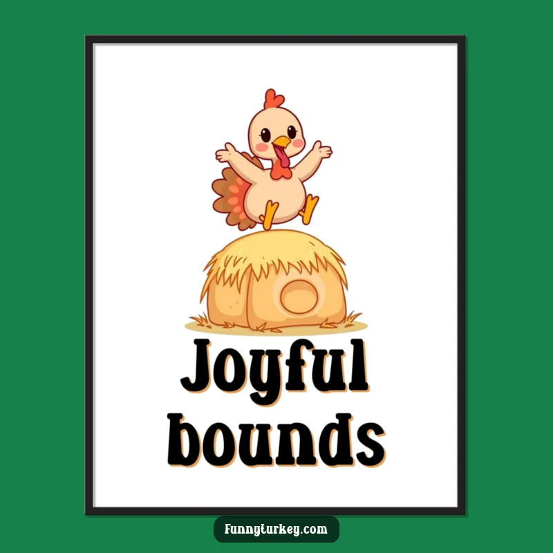 Funny Kawaii Turkey Hay Bale Digital Art: Joyful Leaping Print for Festive Decor