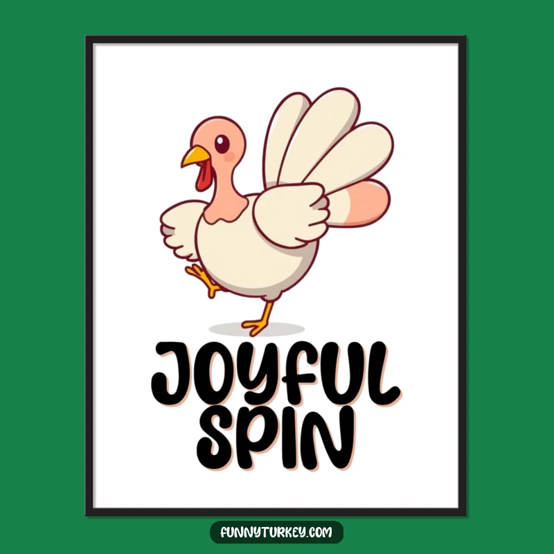 Funny Turkey Spinning Art Print: Cute Kawaii Dancer Digital Decor, Festive Funny Gift