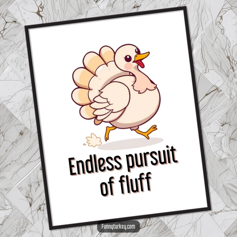 Funny Poster: A turkey comically chases its tail in a circular motion, a humorous and playful piece.