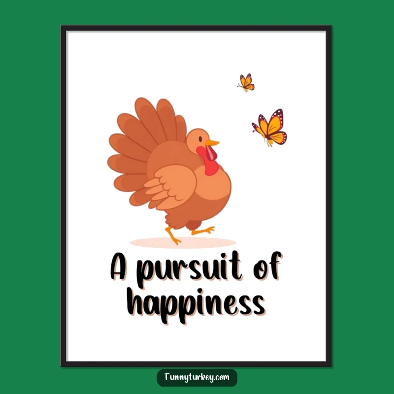 Funny Turkey Silhouette Butterfly Chase Poster - Whimsical Wall Art & Humorous Gift