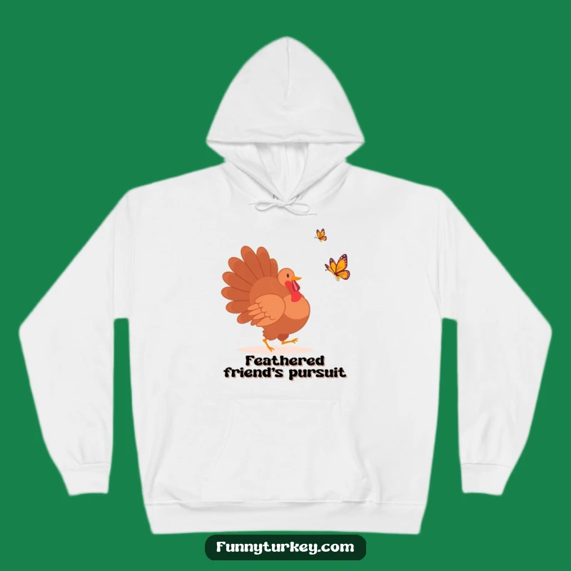Cozy Funny Turkey Silhouette Butterfly Chase Hoodie - Warm & Humorous Gift Idea