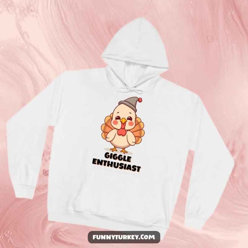 Funny Turkey Hoodie: A kawaii turkey giggles heartily while wearing a small, funny hat, offering warm comfort and humorous joy.