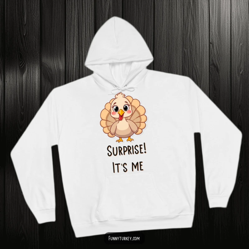 Soft hoodie featuring a funny turkey with comically wide eyes, capturing a moment of pure astonishment.