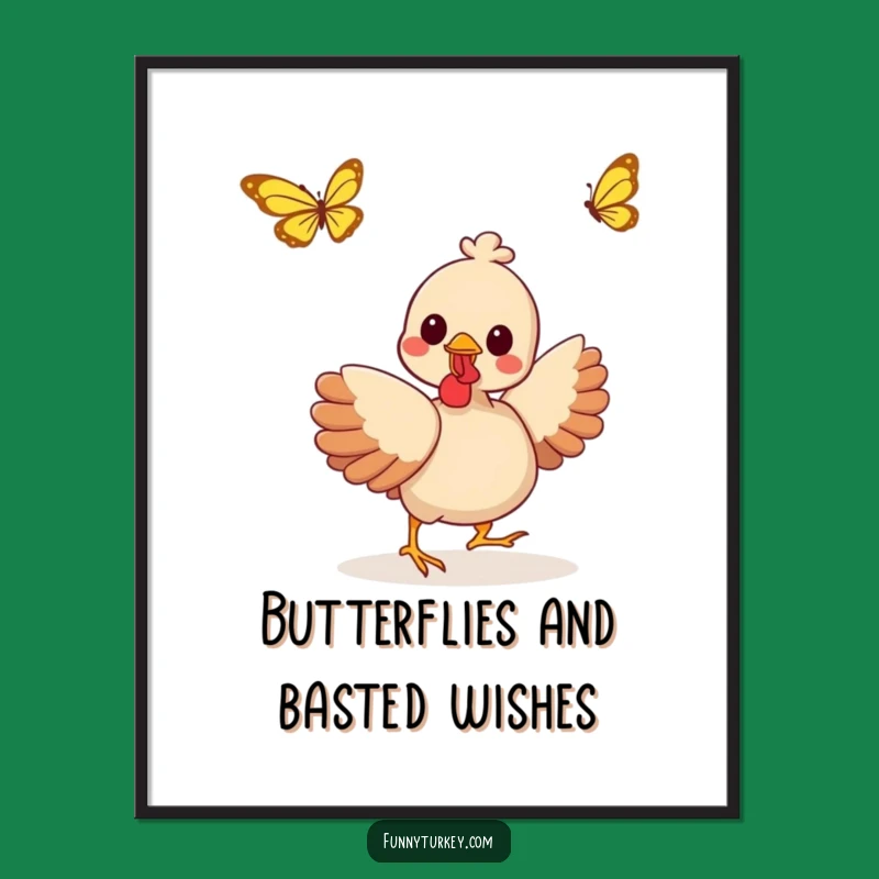 Free Printable Wall Art: Kawaii Turkey Butterfly Chase for Hilarious Downloadable Decor
