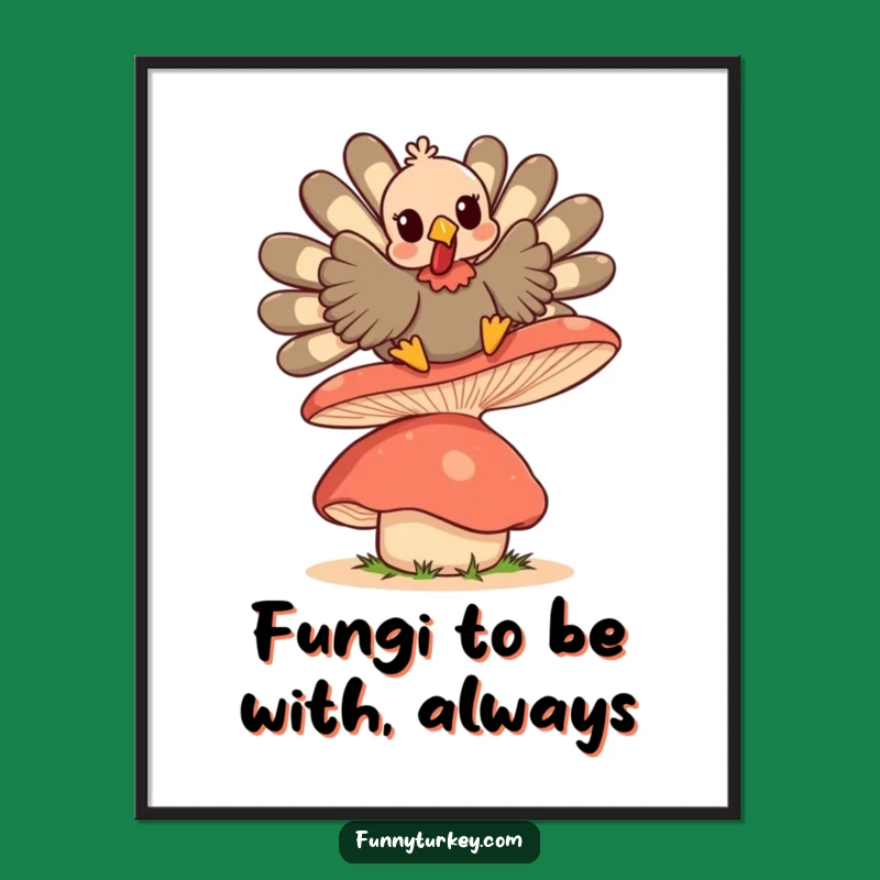 Funny Free Printable Wall Art: Kawaii Turkey Mushroom Bounce Downloadable Poster
