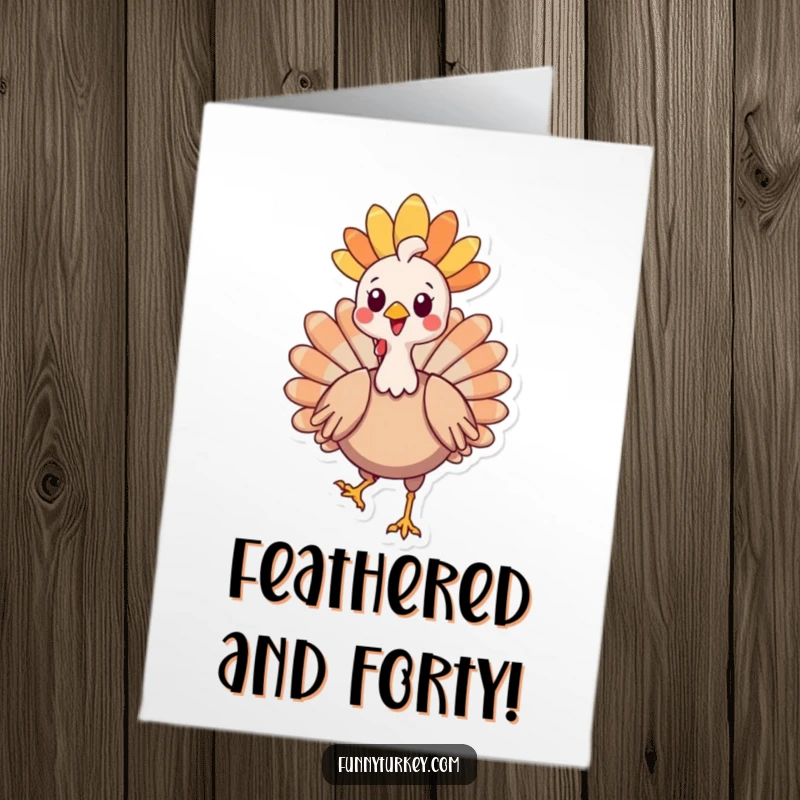 Funny Free Printable Birthday Card: A delighted Kawaii turkey proudly struts, sporting a magnificent feathery headdress for their special day.