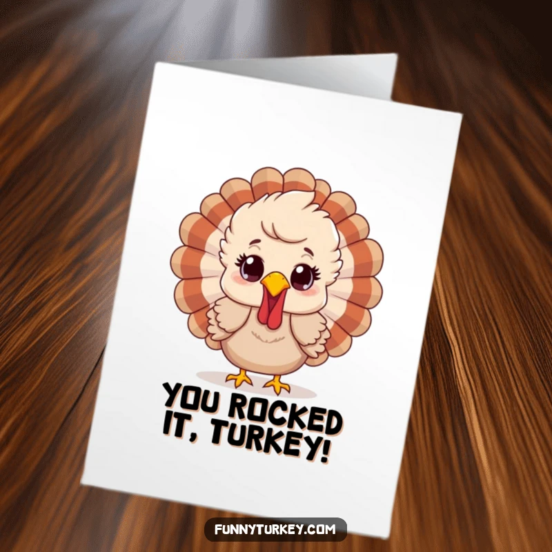 Funny Free Printable Congratulations Card: A turkey's feathers are slightly ruffled as it beams with happy surprise.