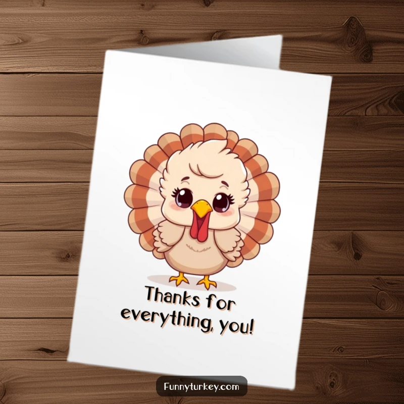 Funny Free Printable Thank You Card: A turkey with ruffled feathers looks happily surprised to receive thanks.