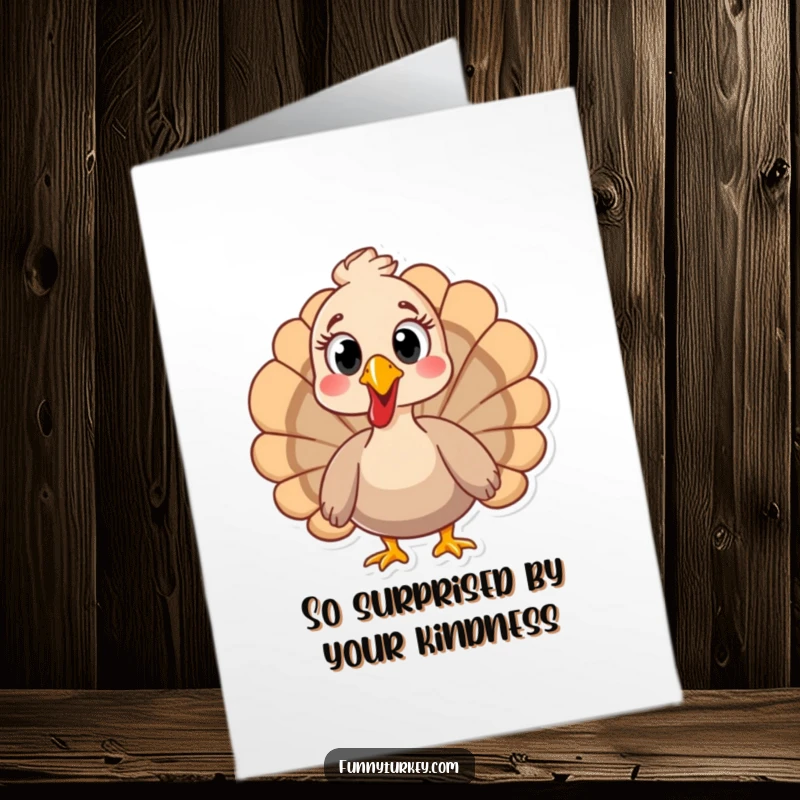 Funny Free Printable Thank You Card: Turkey's eyes are wide with surprise, conveying thanks humorously.
