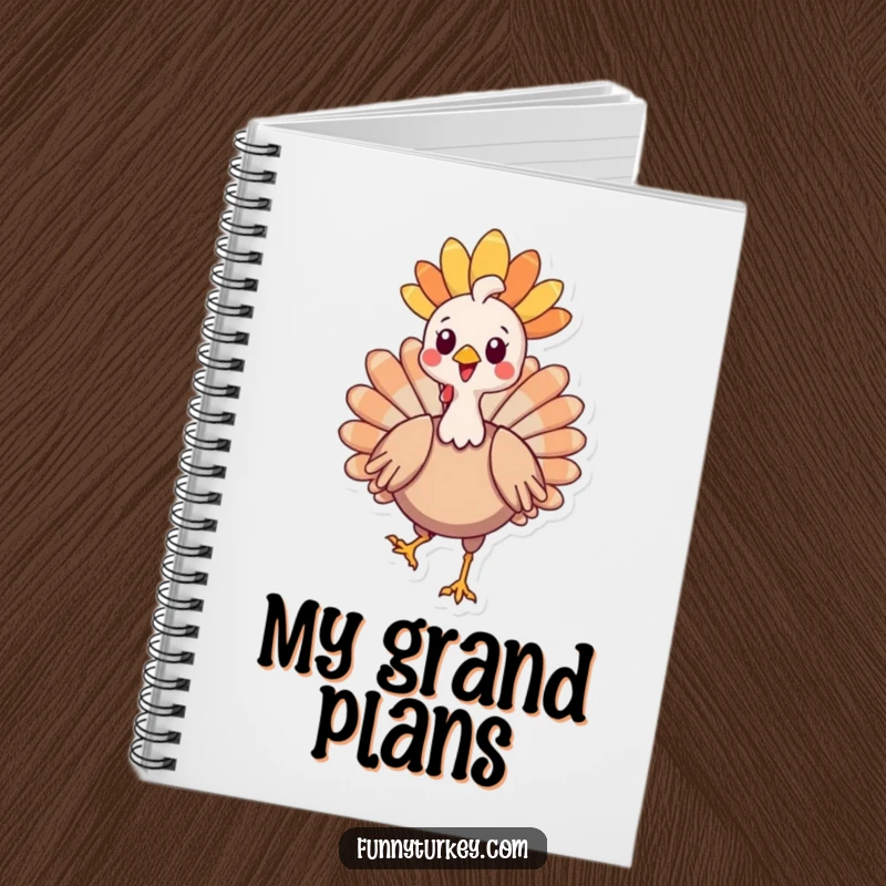 Funny Kawaii Turkey Notebook featuring a proud cartoon turkey in a striking headdress, ideal for jotting down funny notes and plans.