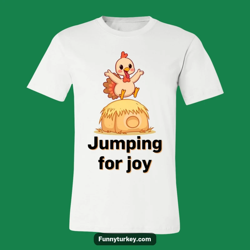 Funny Kawaii Turkey Hay Bale T-Shirt: Joyful Leaping Bird for a Humorous Look